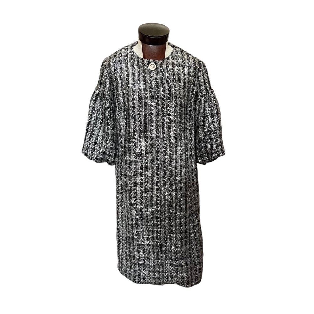 Spiegel Womens Wool Blend Dress Coat Balloon Sleeve Metallic Silver Black Sz 18